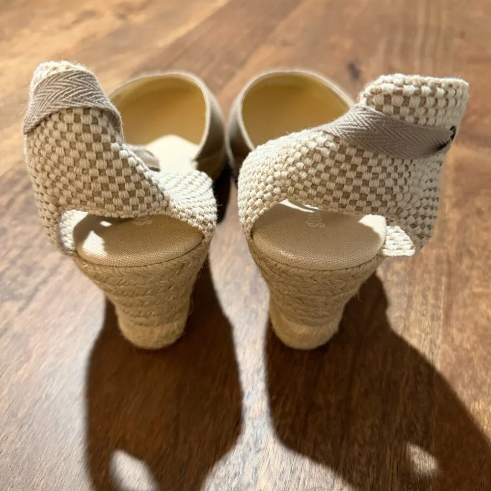 NEW Soludos Taupe Canvas Espadrille Wedge Sandals Ankle Tie Size 11